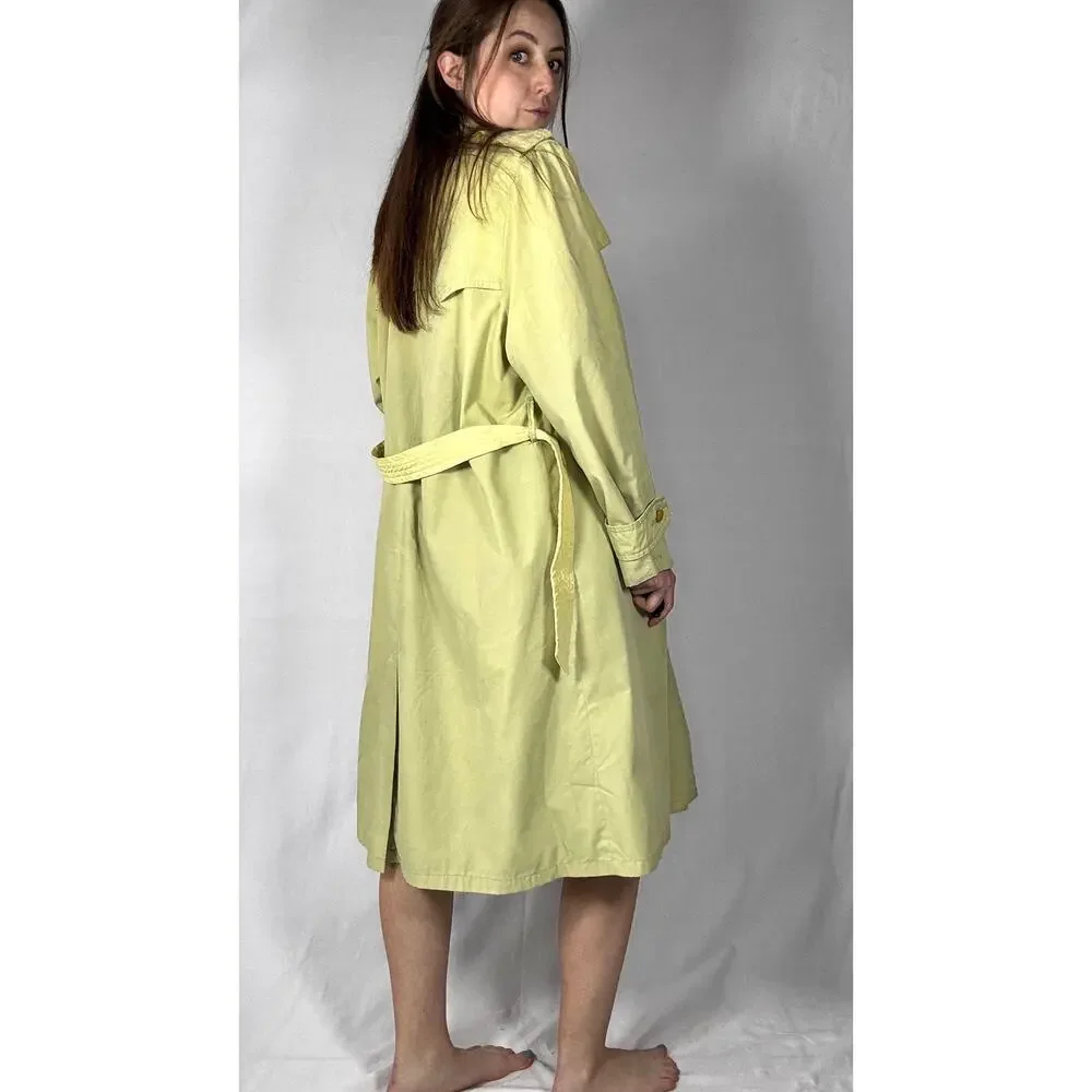 Vintage 1980s Hand Dyed Ombre Dip Dye Trench Coat Yellow Green Double Breasted
